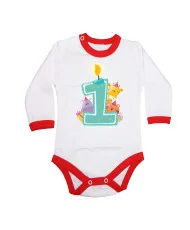 Бебешко боди First Birthday candle  Animals blue