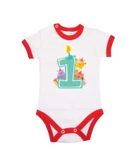 Бебешко боди First Birthday candle  Animals blue
