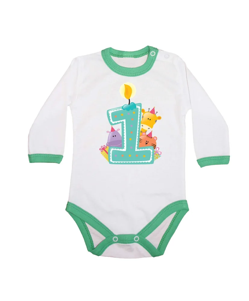 Бебешко боди First Birthday candle Animals blue Бебешко боди First Birthday candle Animals blue
