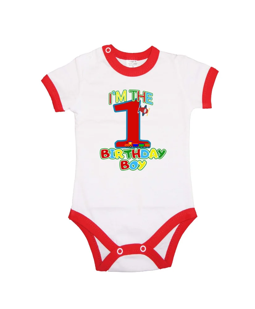 Бебешко боди I am the birthday boy 1 train and plane Бебешко боди I am the birthday boy 1 train and plane