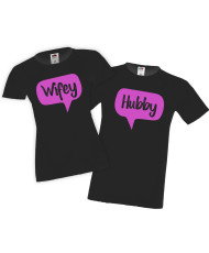 Комплект тениски за влюбени Hubby Wifey