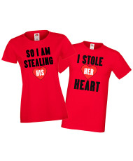 Комплект тениски за влюбени I Stole Her hears, So i am stealing his
