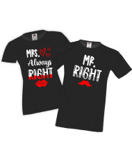 Комплект тениски за влюбени Mr Right & Mrs Always Right