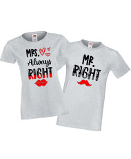 Комплект тениски за влюбени Mr Right & Mrs Always Right