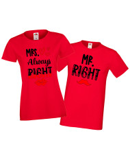 Комплект тениски за влюбени Mr Right & Mrs Always Right