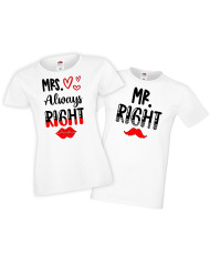 Комплект тениски за влюбени Mr Right & Mrs Always Right