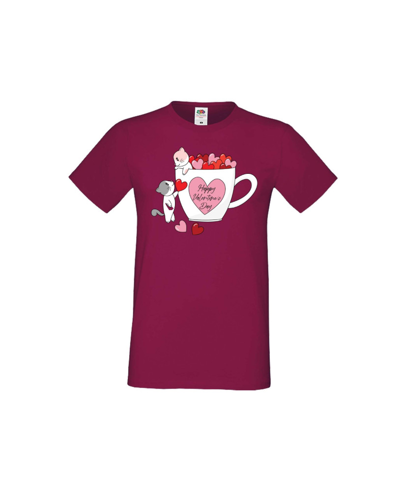 Мъжка тениска Свети Валентин Happy Valentines Day Cats On Mug