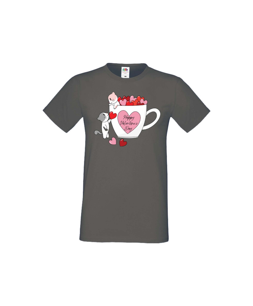 Мъжка тениска Свети Валентин Happy Valentines Day Cats On Mug