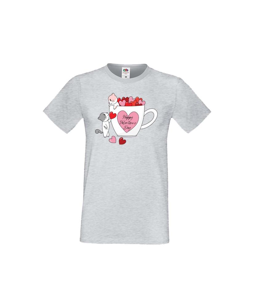 Мъжка тениска Свети Валентин Happy Valentines Day Cats On Mug