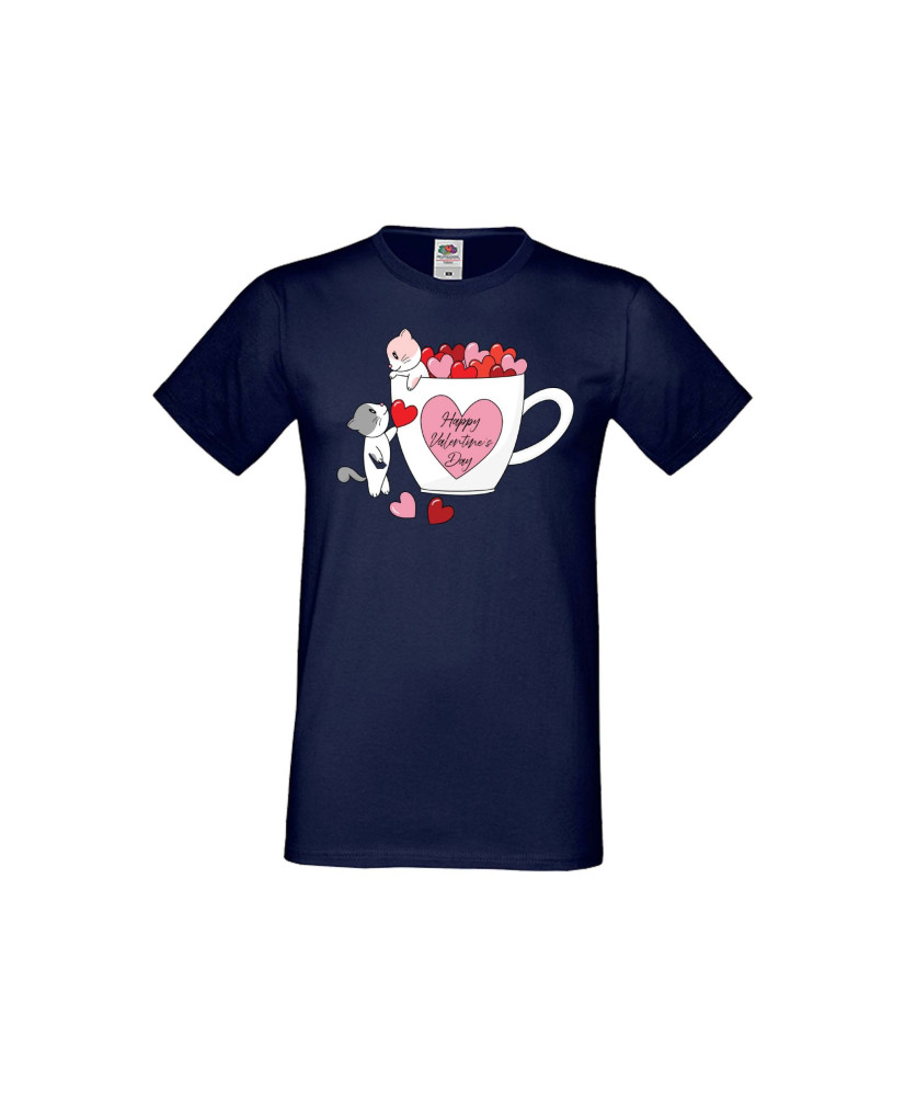 Мъжка тениска Свети Валентин Happy Valentines Day Cats On Mug