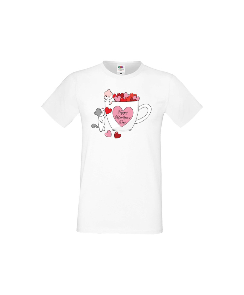 Мъжка тениска Свети Валентин Happy Valentines Day Cats On Mug