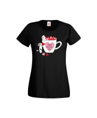 Дамска тениска Свети Валентин Valentines Day Happy Valentines Day Cats On Mug