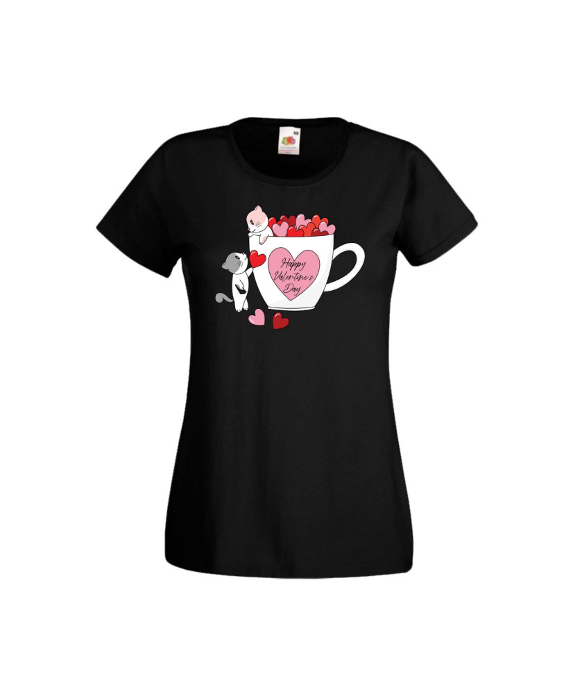 Дамска тениска Свети Валентин Valentines Day Happy Valentines Day Cats On Mug Дамска тениска Свети Валентин Valentines Day Happy Valentines Day Cats On Mug