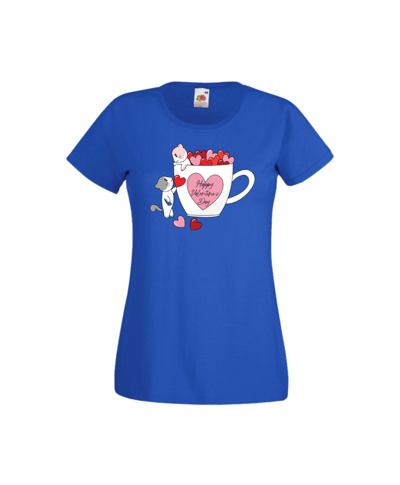 Дамска тениска Свети Валентин Valentines Day Happy Valentines Day Cats On Mug Дамска тениска Свети Валентин Valentines Day Happy Valentines Day Cats On Mug
