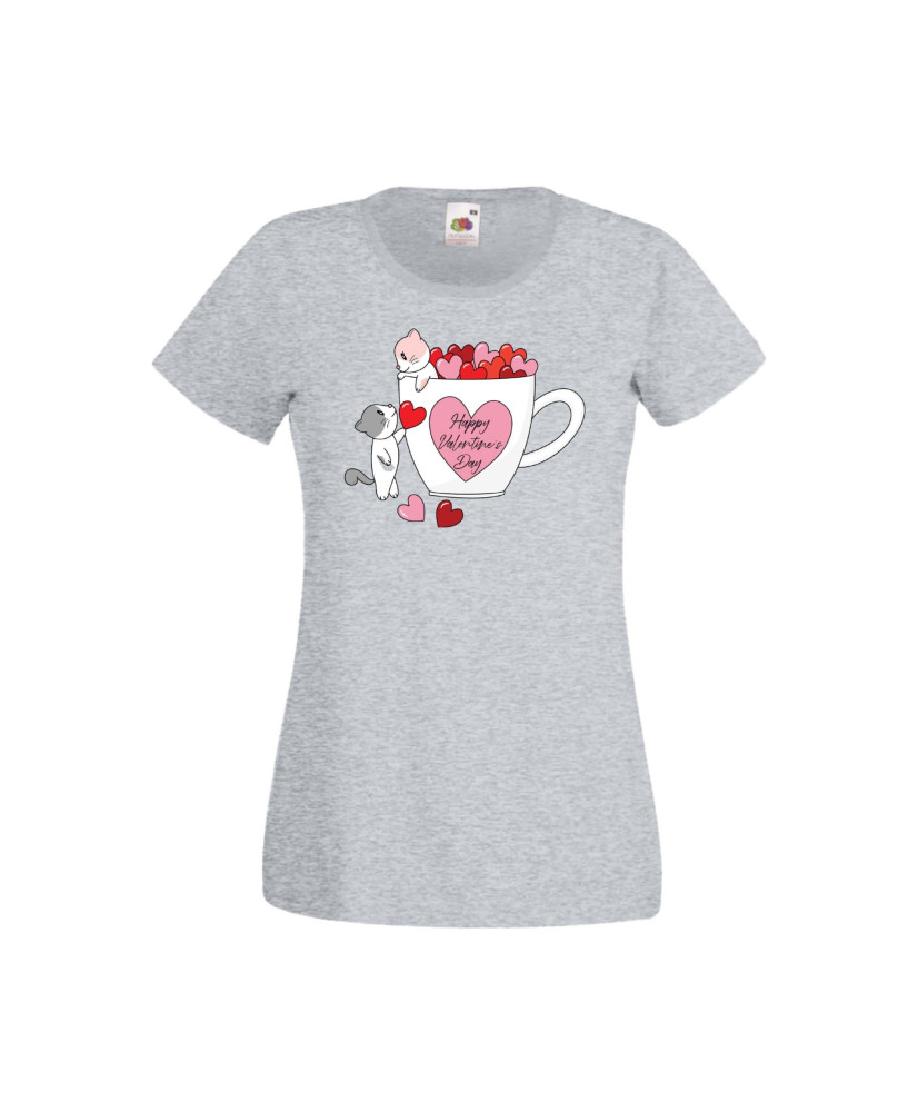 Дамска тениска Свети Валентин Valentines Day Happy Valentines Day Cats On Mug Дамска тениска Свети Валентин Valentines Day Happy Valentines Day Cats On Mug