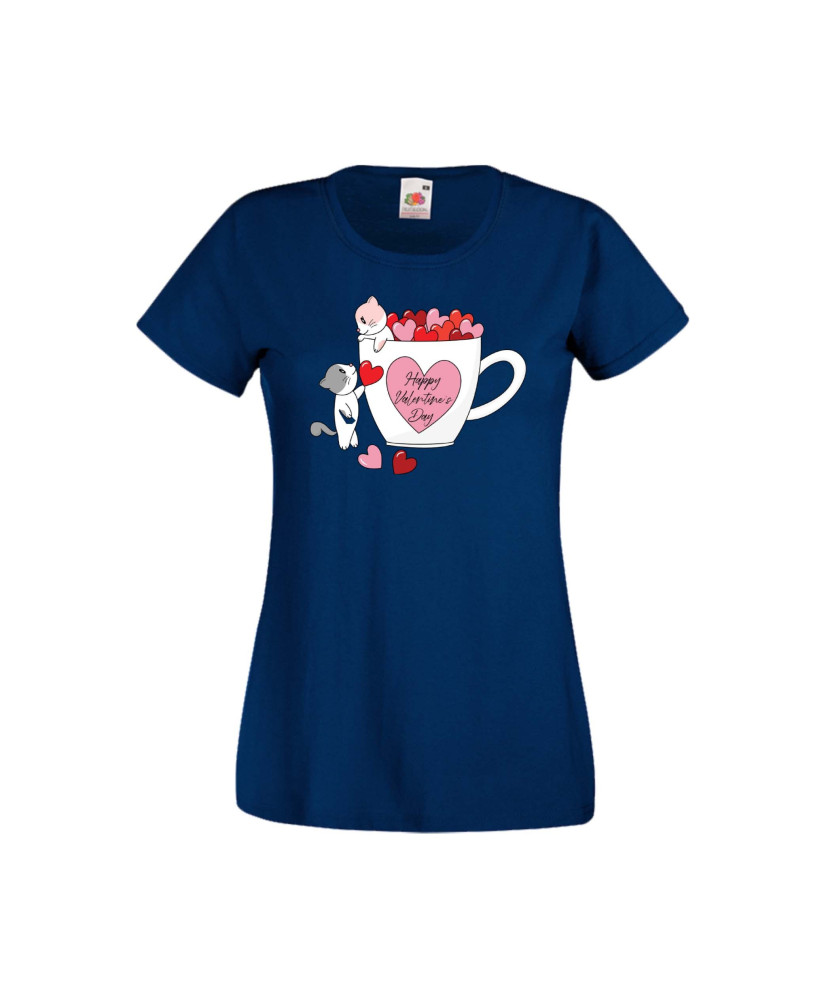 Дамска тениска Свети Валентин Valentines Day Happy Valentines Day Cats On Mug Дамска тениска Свети Валентин Valentines Day Happy Valentines Day Cats On Mug