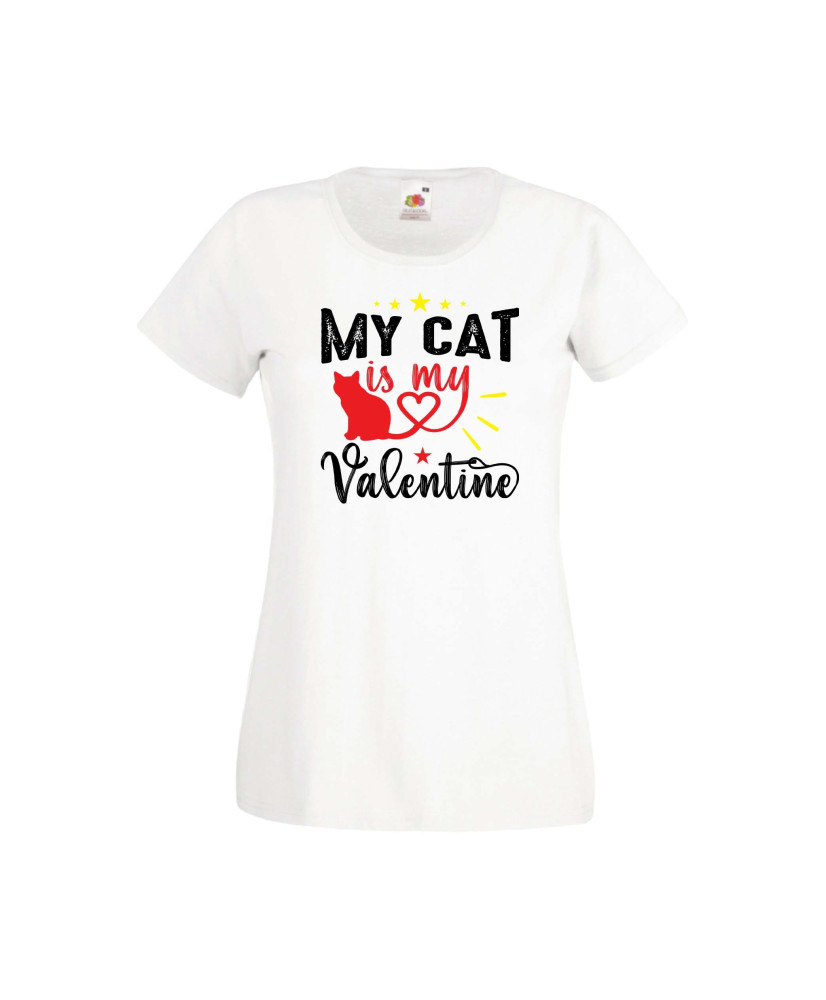 Дамска тениска Свети Валентин Valentines Day My Cat Is My Valentine 1 Дамска тениска Свети Валентин Valentines Day My Cat Is My Valentine 1