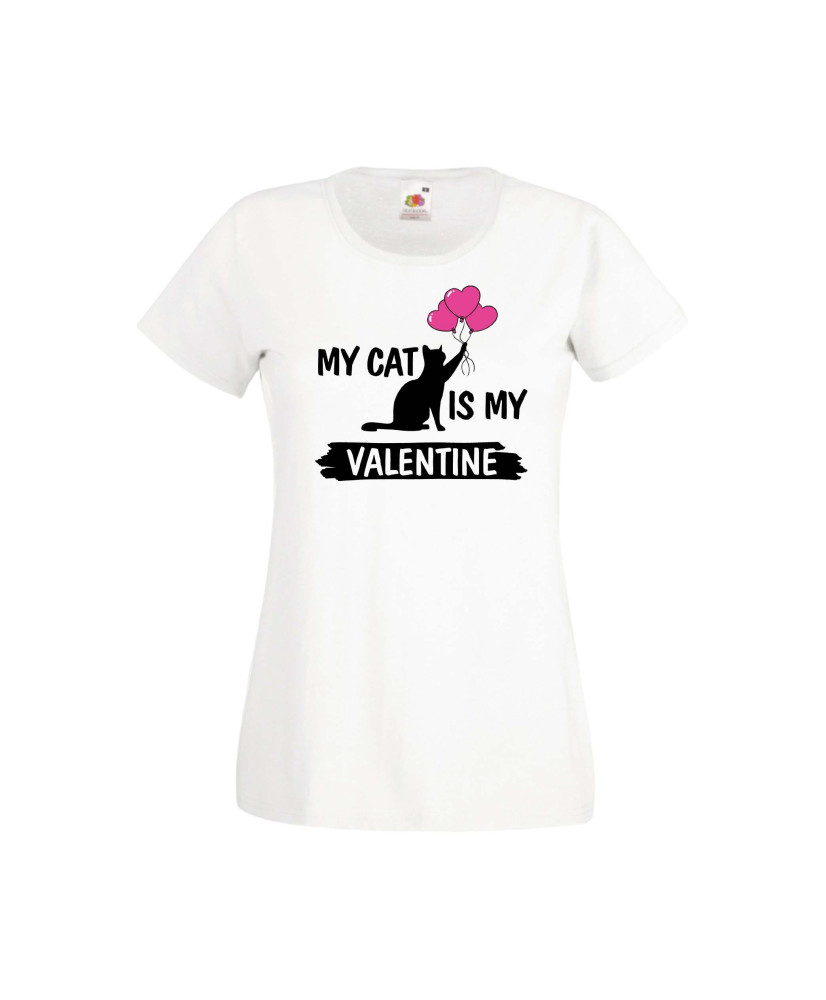 Дамска тениска Свети Валентин Valentines Day My Cat Is My Valentine 2 Дамска тениска Свети Валентин Valentines Day My Cat Is My Valentine 2