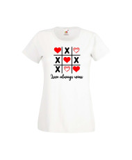 Дамска тениска Свети Валентин Valentines Day Tic Tac Toe Love Always Wins