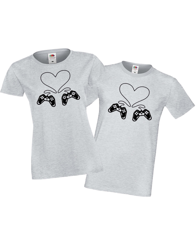 Tениски за влюбени Свети Валентин Couple Gamers Game Controller Heart Tениски за влюбени Свети Валентин Couple Gamers Game Controller Heart