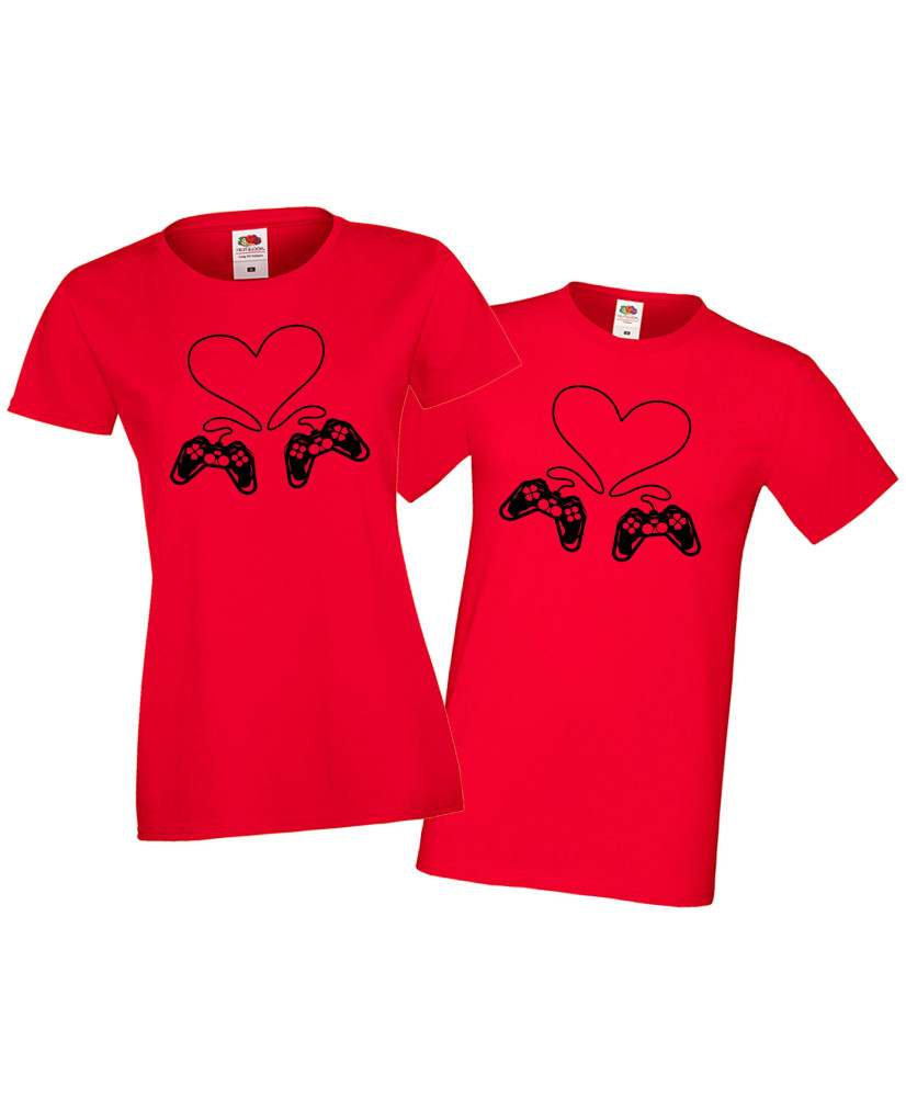 Tениски за влюбени Свети Валентин Couple Gamers Game Controller Heart Tениски за влюбени Свети Валентин Couple Gamers Game Controller Heart