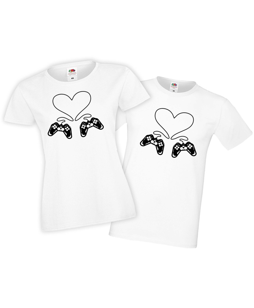 Tениски за влюбени Свети Валентин Couple Gamers Game Controller Heart Tениски за влюбени Свети Валентин Couple Gamers Game Controller Heart