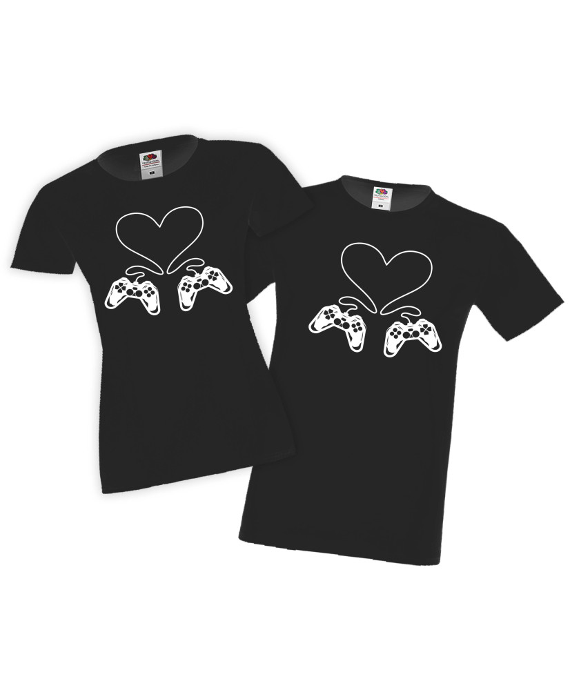 Tениски за влюбени Свети Валентин Couple Gamers Game Controller Heart Tениски за влюбени Свети Валентин Couple Gamers Game Controller Heart