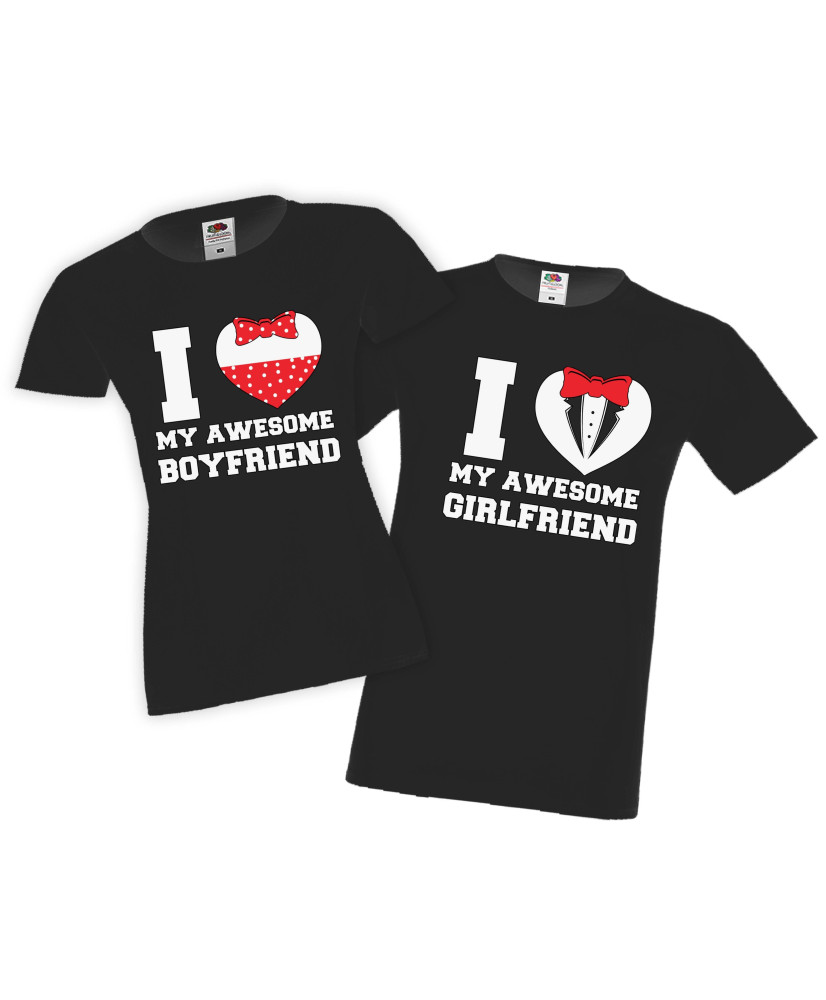 Tениски за влюбени двойки Свети Валентин I Love My Awesome Girlfriend Boyfriend тениска, двойка