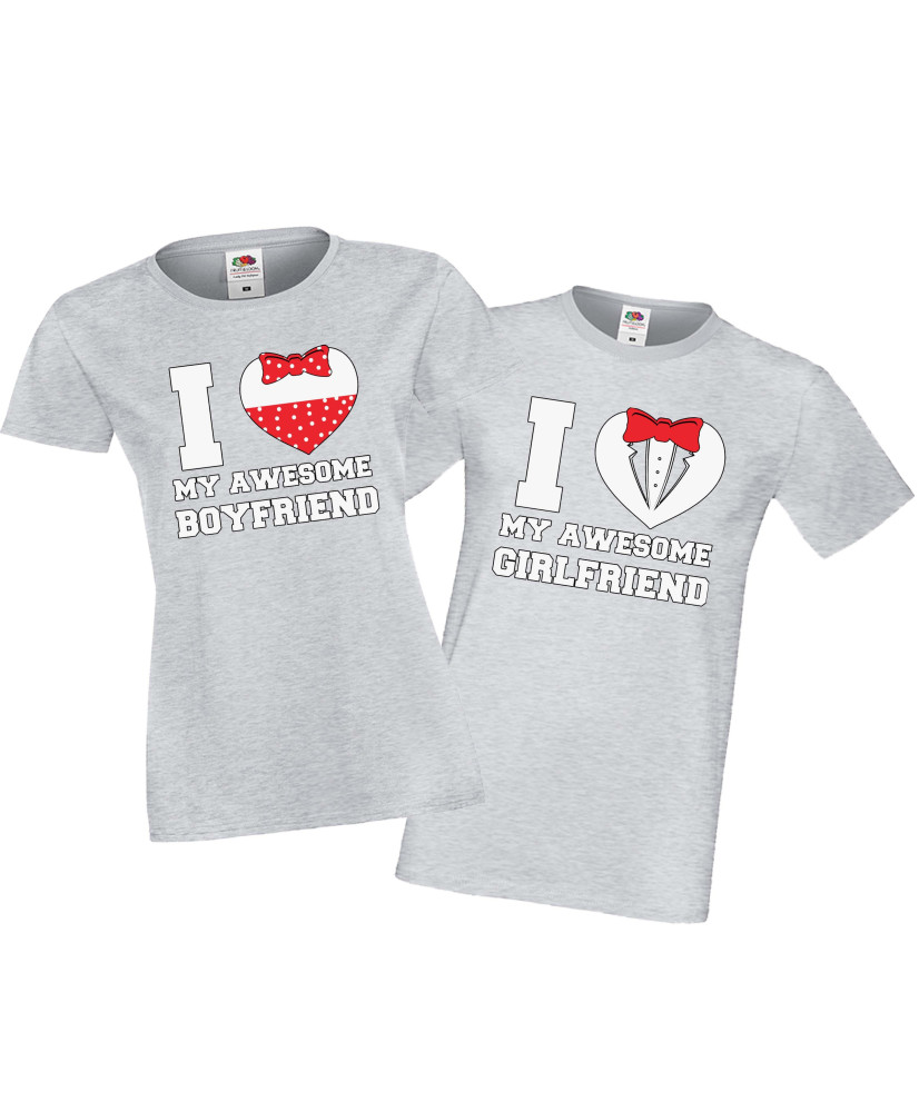 Tениски за влюбени двойки Свети Валентин I Love My Awesome Girlfriend Boyfriend тениска, двойка Tениски за влюбени двойки Свети Валентин I Love My Awesome Girlfriend Boyfriend тениска, двойка