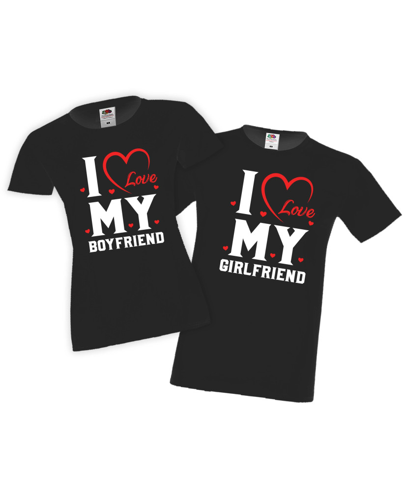 Tениски за влюбени двойки Свети Валентин I Love my Girlfriend Boyfriend Тениска Двойка