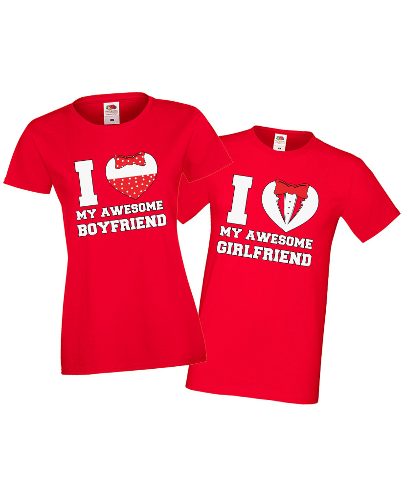 Tениски за влюбени двойки Свети Валентин I Love My Awesome Girlfriend Boyfriend тениска, двойка Tениски за влюбени двойки Свети Валентин I Love My Awesome Girlfriend Boyfriend тениска, двойка