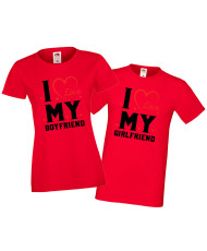 Tениски за влюбени двойки Свети Валентин I Love my Girlfriend Boyfriend Тениска Двойка