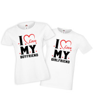 Tениски за влюбени двойки Свети Валентин I Love my Girlfriend Boyfriend Тениска Двойка
