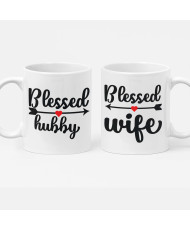 Комплект чаши за влюбени дойки Свети Валентин Blessed Hubby Wife Свети Валентин Съпруг Съпруга Чаша двойка
