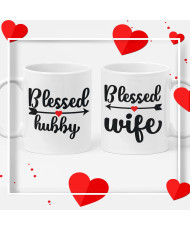 Комплект чаши за влюбени дойки Свети Валентин Blessed Hubby Wife Свети Валентин Съпруг Съпруга Чаша двойка