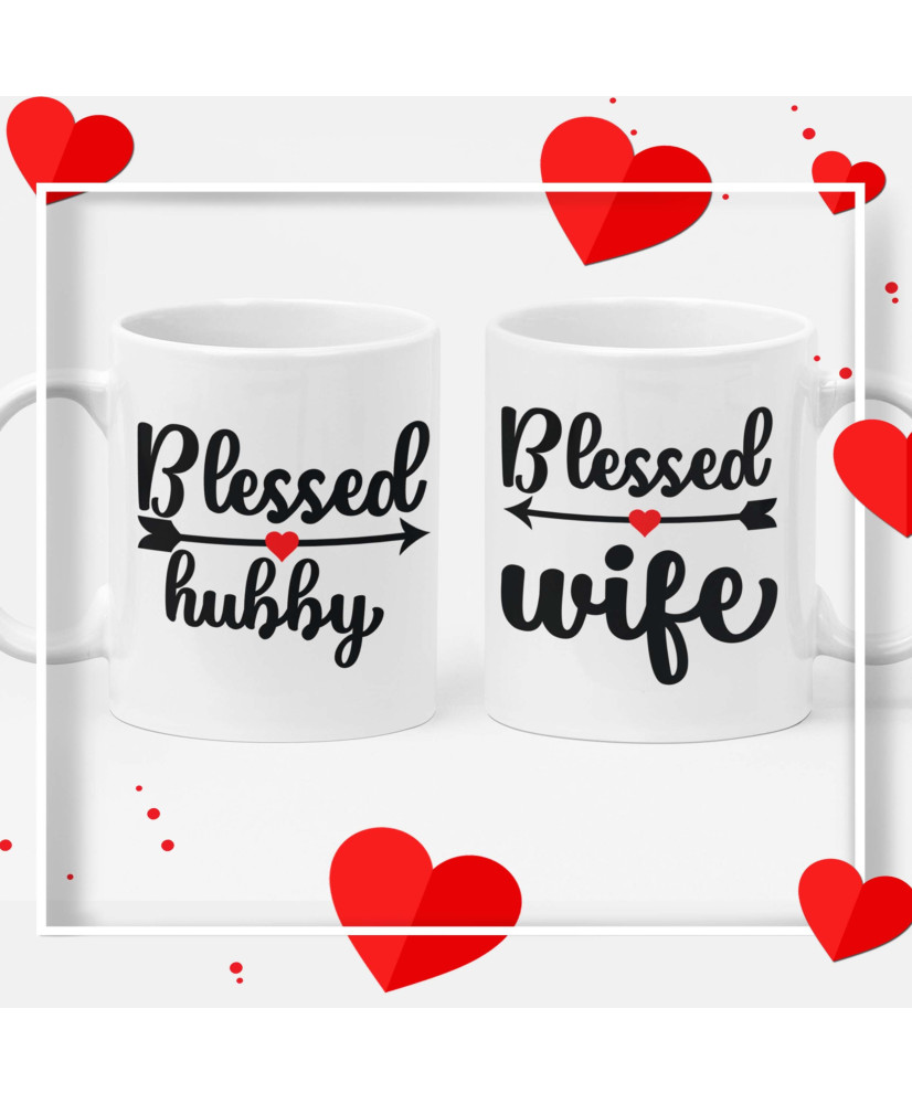 Комплект чаши за влюбени дойки Свети Валентин Blessed Hubby Wife Свети Валентин Съпруг Съпруга Чаша двойка Комплект чаши за влюбени дойки Свети Валентин Blessed Hubby Wife Свети Валентин Съпруг Съпруга Чаша двойка