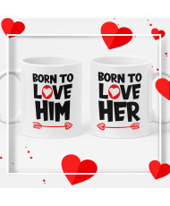 Комплект чаши за влюбени дойки Свети Валентин Born to love him her