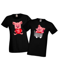 Забавни Tениски за влюбени с прасета Свети Валентин Love Pigs