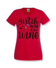 Дамска тениска Хелоуин Halloween Witch way to the wine 2