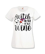 Дамска тениска Хелоуин Halloween Witch way to the wine 2