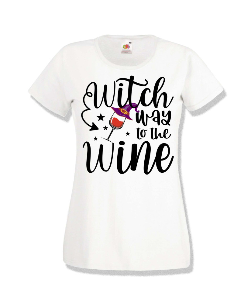 Дамска тениска Хелоуин Halloween Witch way to the wine 2