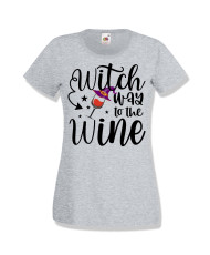 Дамска тениска Хелоуин Halloween Witch way to the wine 2