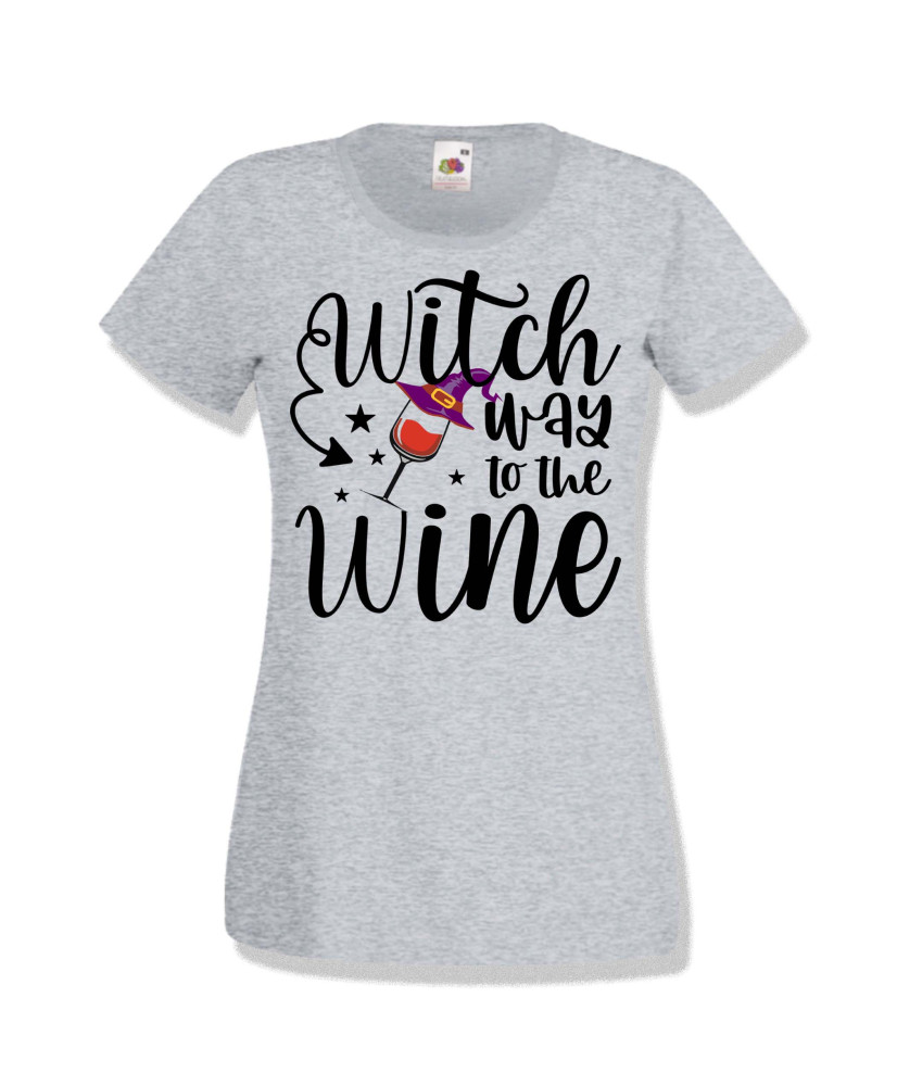 Дамска тениска Хелоуин Halloween Witch way to the wine 2
