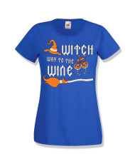 Дамска тениска Хелоуин Halloween Witch way to the wine 3