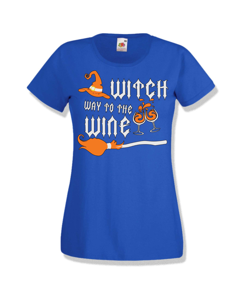 Дамска тениска Хелоуин Halloween Witch way to the wine 3