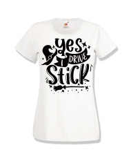 Дамска тениска Хелоуин Halloween Yes I Drive Stick