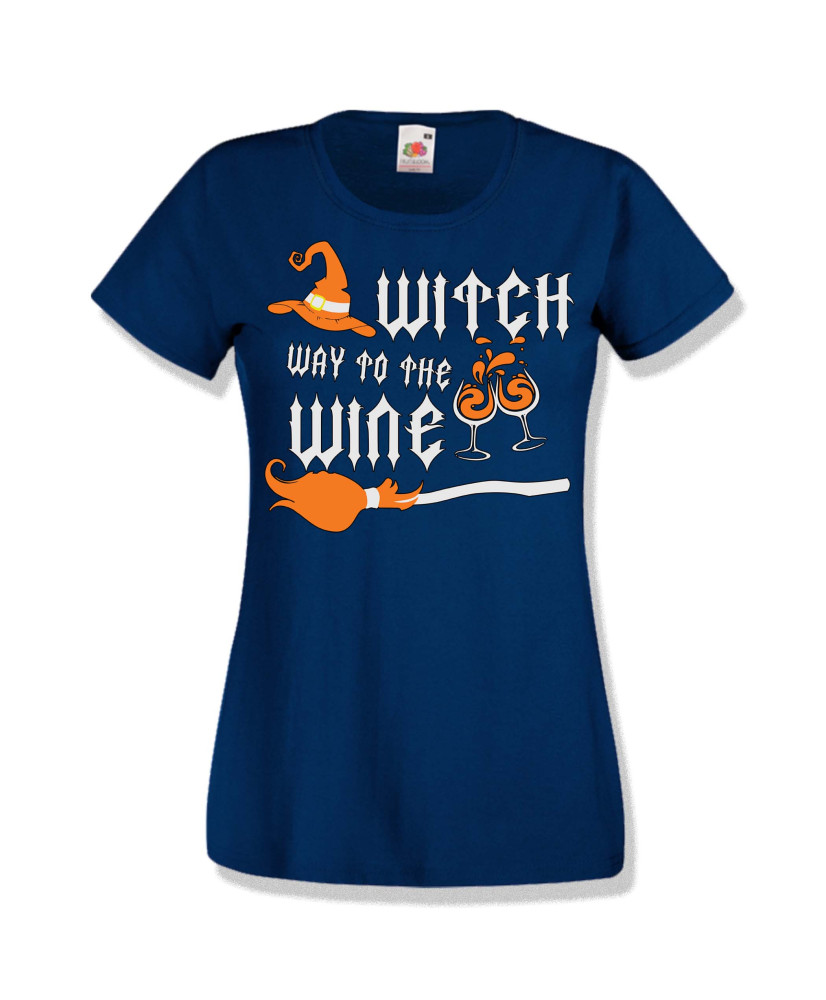 Дамска тениска Хелоуин Halloween Witch way to the wine 3