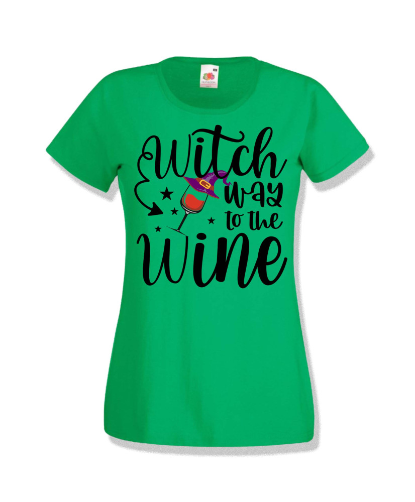 Дамска тениска Хелоуин Halloween Witch way to the wine 2