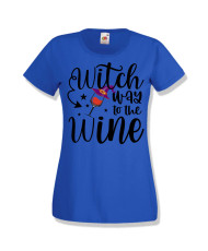 Дамска тениска Хелоуин Halloween Witch way to the wine 2