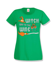 Дамска тениска Хелоуин Halloween Witch way to the wine 3